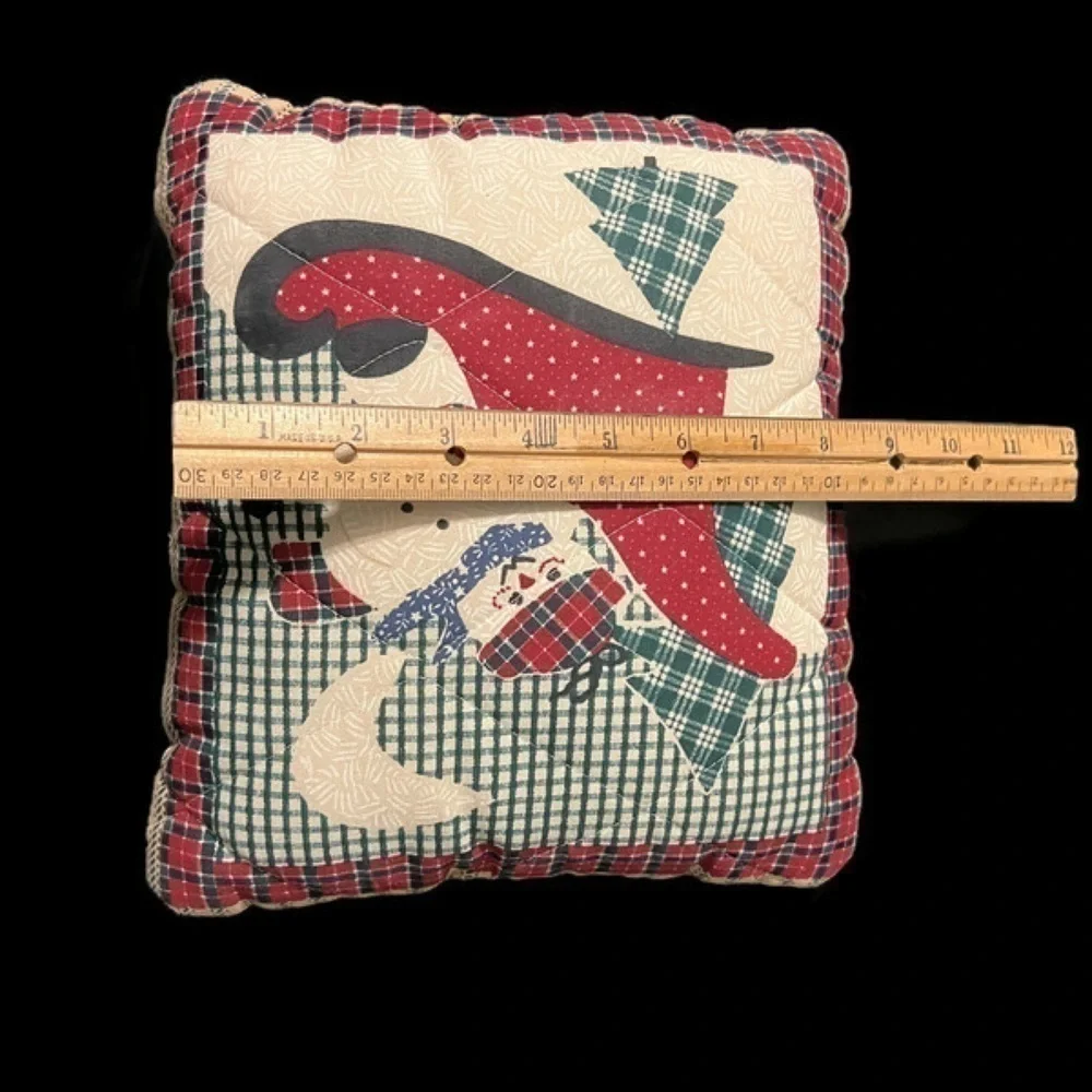 VINTAGE Handmade Snowman Sleigh Square Throw Pillow